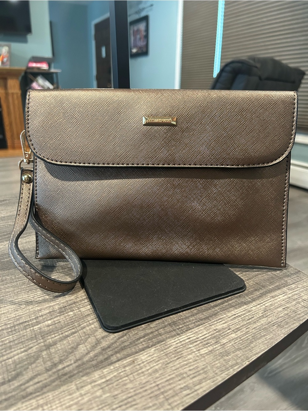 Metallic Brown Wristlet Clutch